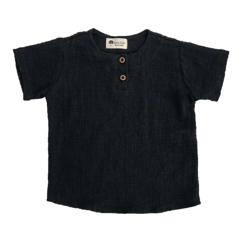 Camisa Bata Trend Preta Unissex para infantil  em crepe de algodão Marca Baby Bella e Bella Kids moda online infantil