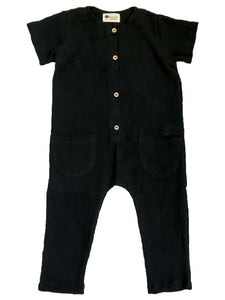 Macacão Longo Unissex, cor preto, unissex para bebês e crianças é simples, rústico e feito de um tecido de algodão muito macio