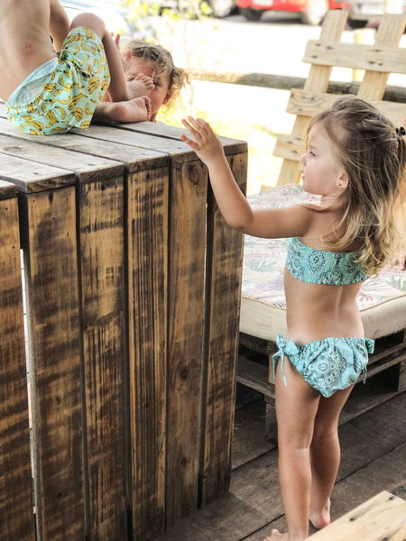 Moda meninas Biquíni Infantil de Algodão Menta para praia. Baby Bella Style - Bella Kids - Bella Praia 