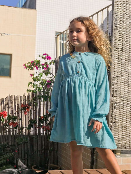 Vestido Infantil Gaia Azul Turquesa